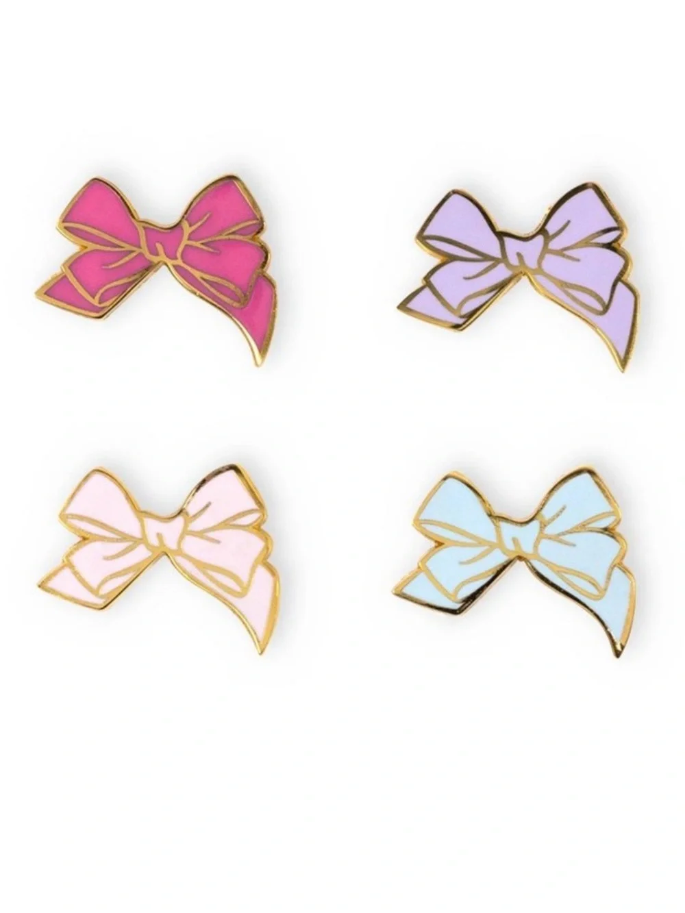 LoveShackFancy Enamel Bow Pin Set - Pink, Lavender, White, Light Blue
